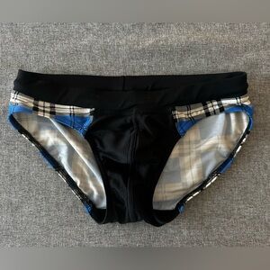 Men’s blue plaid swim briefs